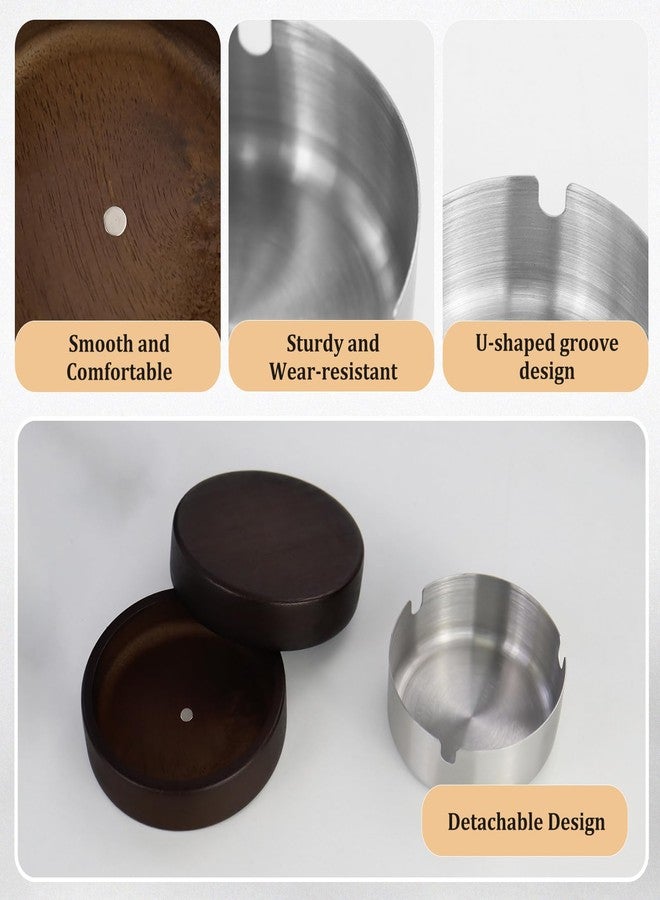 Feelorna Ashtray with Lid, Wooden Windproof Ash Trays with Stainless Steel Liner, Portable Indoor Outdoor Cigarettes Ashtrays for Home Patio Office Bar Hotel (Silver) - Image 3